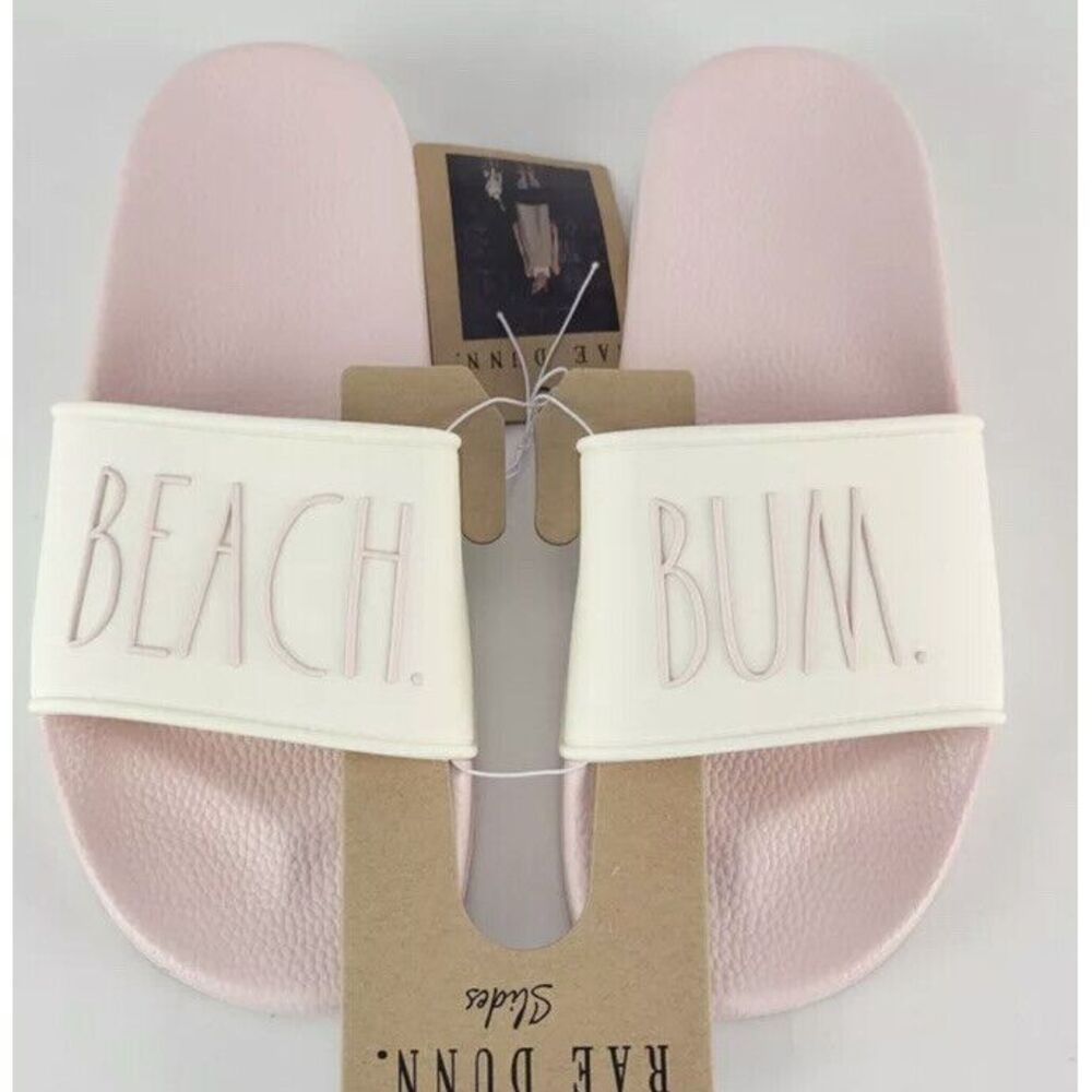 Rae Dunn Beach Bum‎ Slides Pink & Ivory Size 8 Sandals New